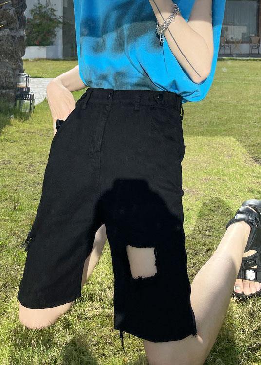 Black High Waist Hole Shorts Pants
