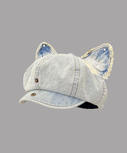Dark Blue Cat Ear Denim Breton Hat