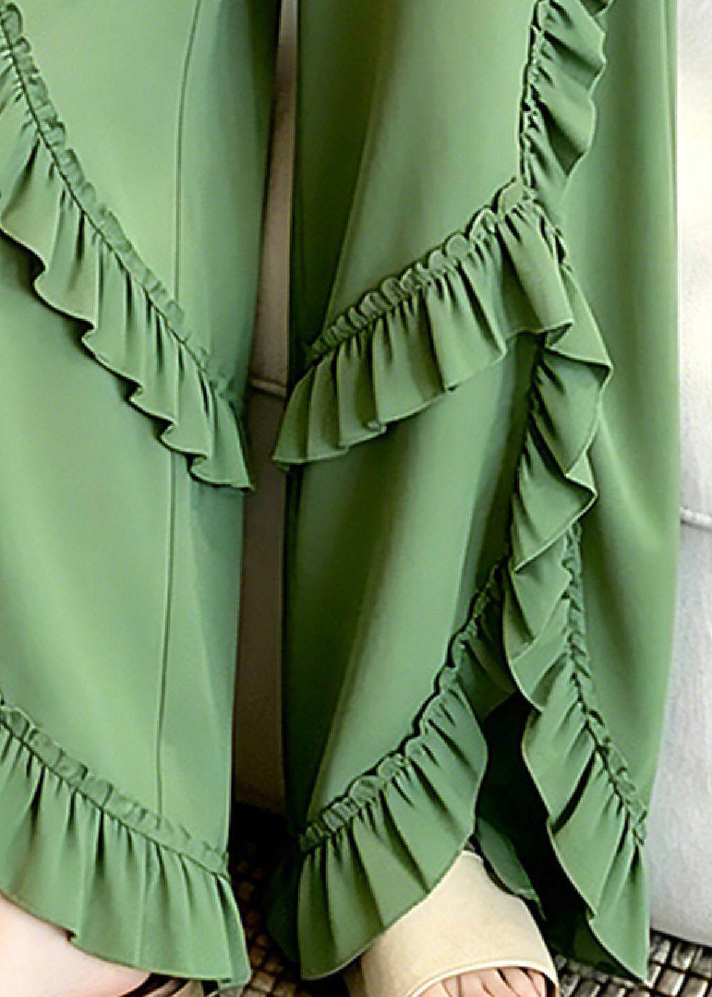 Green Asymmetrical Ruffled Patchwork Pants