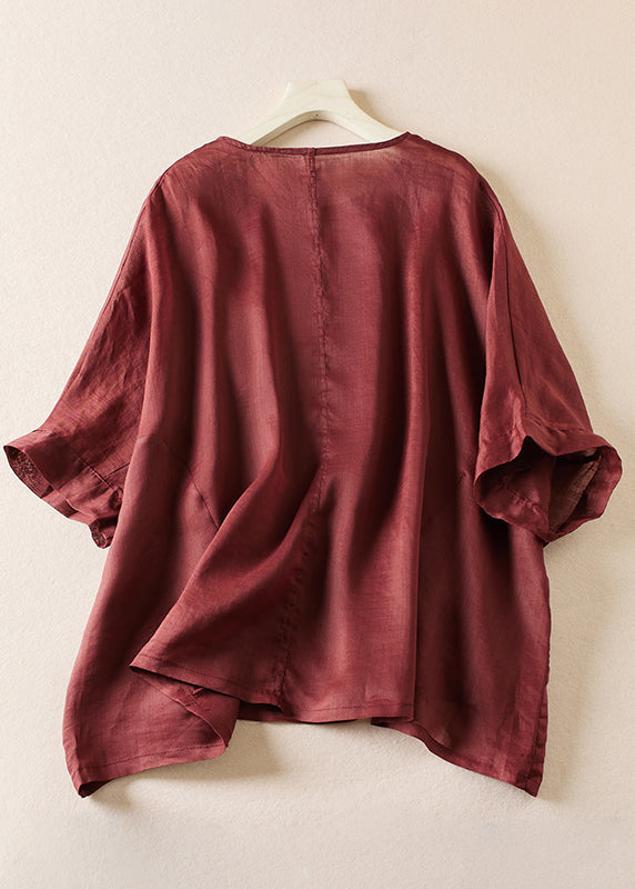Organic Mulberry O Neck Decorated Linen T Shirt Summer
