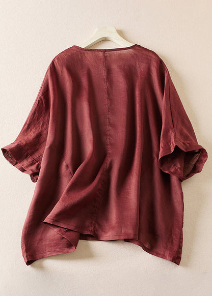 Organic Mulberry O Neck Decorated Linen T Shirt Summer