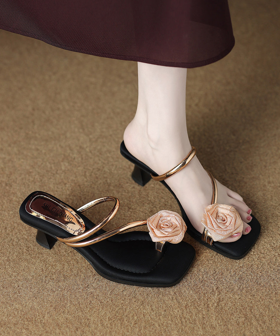 Golden Flower Faux Leather Unique Peep Toe Thong Sandals