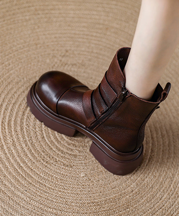 Chocolate Buckle Strap Splicing Platform Boots