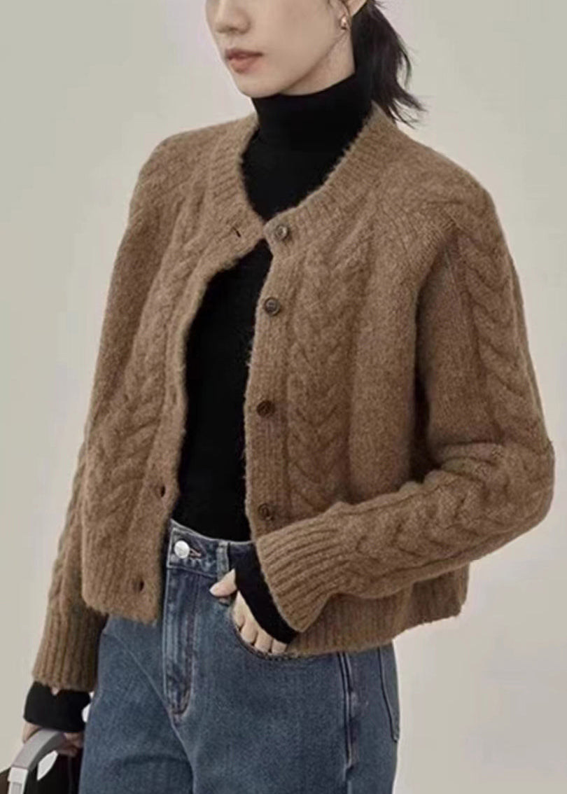 Brown Button Patchwork Warm Knit Coats Fall