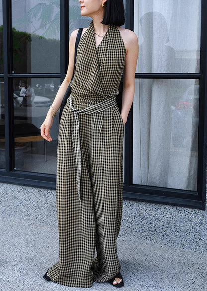 Original Plaid Tank Top and High Waist Wide Leg Pants Two Pieces Summer