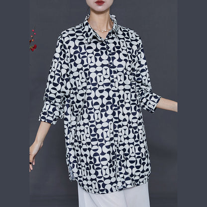 French Black Oversized Print Chiffon Shirt Tops Summer
