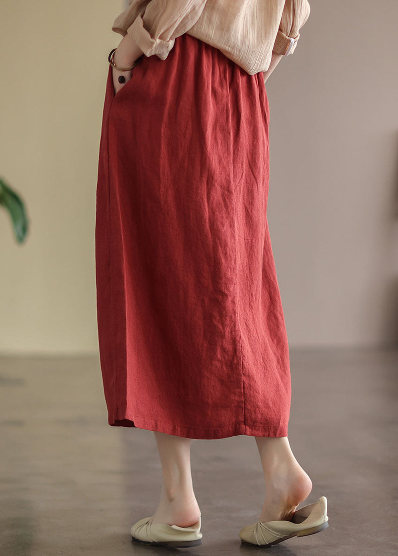 Red Wrinkled Embroideried Patchwork Cotton Skirts Summer