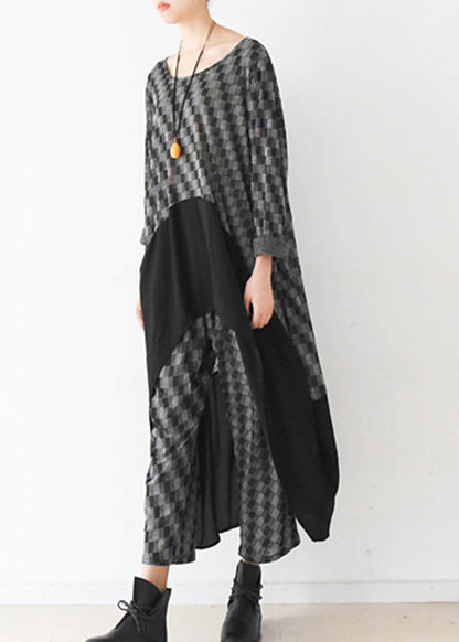 Original Black Plaid Asymmetrical Patchwork Cotton Two Piece Set Clothing Summer