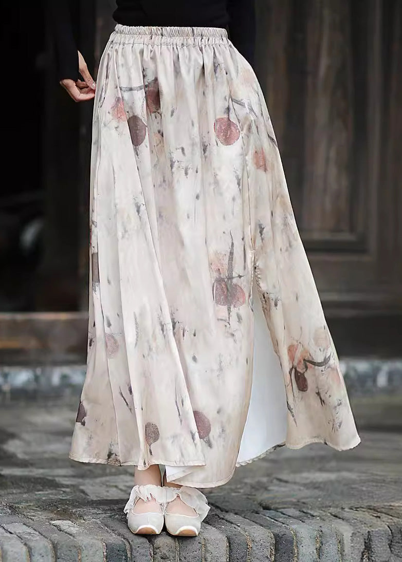 New Print Pockets Elastic Waist Silk Skirts Summer