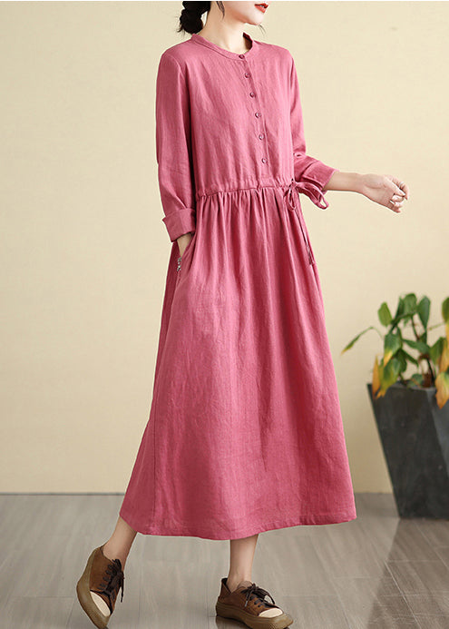 Rose Cinched Linen Holiday Dress Fall