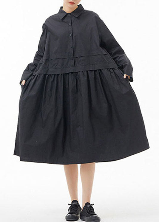 Fine Black Peter Pan Collar Patchwork Shirt Dresses Spring