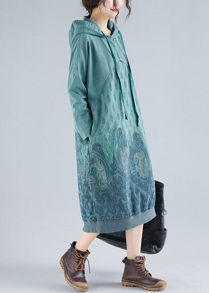 Boutique Green Pockets Print Pullover Dresses Spring