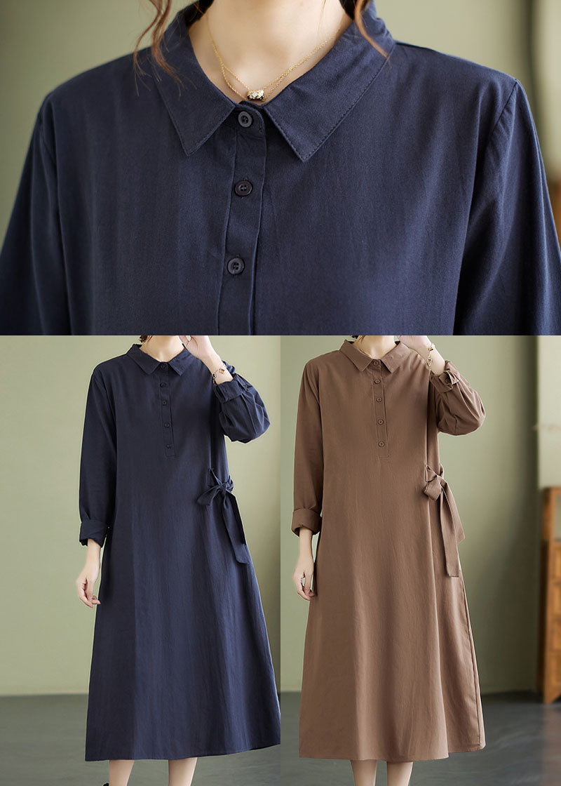 Khaki Peter Pan Collar Button Dress Spring