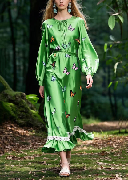 Tea Green Butterfly Silk Robe Dresses Spring