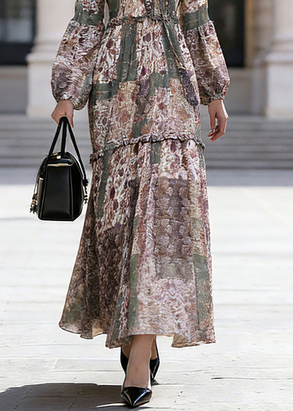 Green Ruffled Patchwork Chiffon Vacation Maxi Dresses Spring