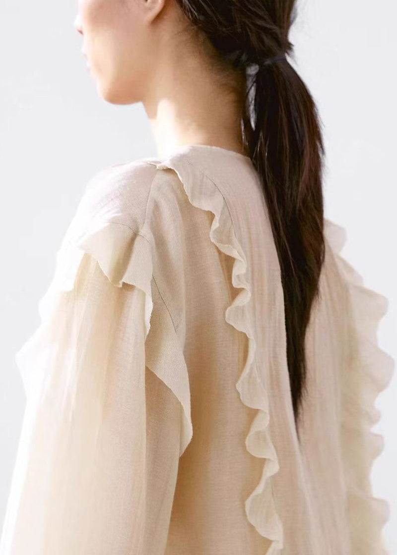 Boutique O-neck Ruffled Patchwork Cotton Blouse Tops Fall