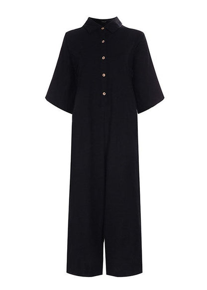 Short Sleeve Jumpsuit Wide-legged Pants Leisure Loose
