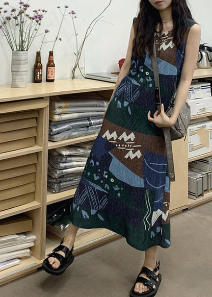 Art Colorblock O-neck Print Maxi Dress Sleeveless