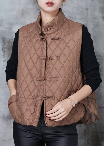 Coffee Chinese Button Duck Down Down Vests Spring