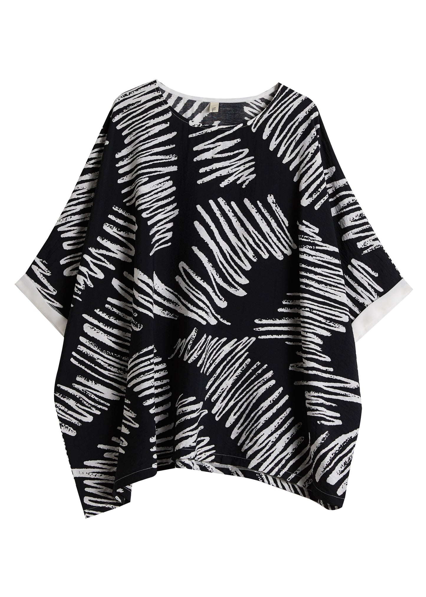 Black O-neck Asymmetrical Print Cotton Shirt Top Summer