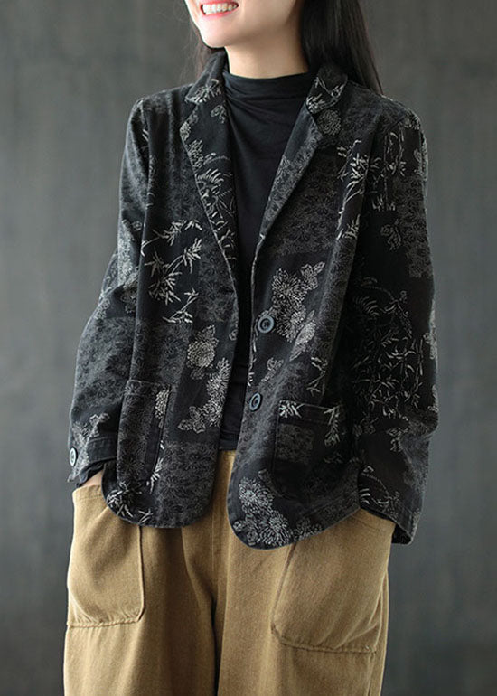Black Button Peter Pan Collar Coats Long Sleeve