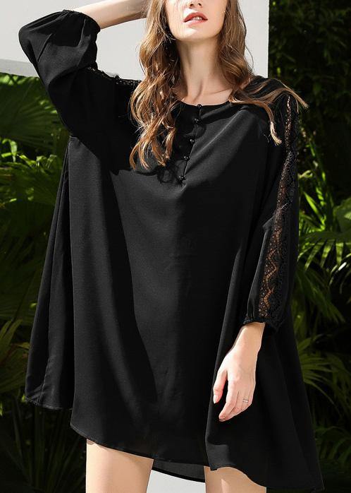 Black Lace Chiffon Button Summerdresses