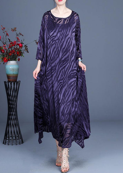 Comfy Purple O-neck Long Sleeve Two Piece Set Dress