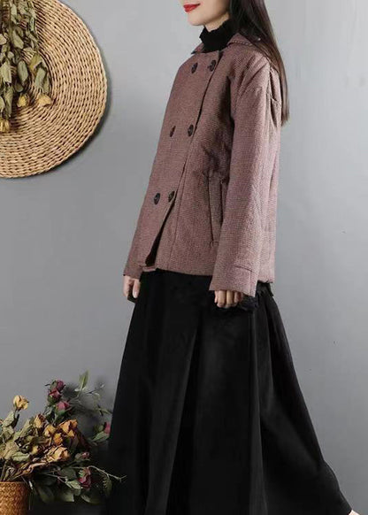 Red Plaid Pockets Patchwork Fine Cotton Filled Coats Winter