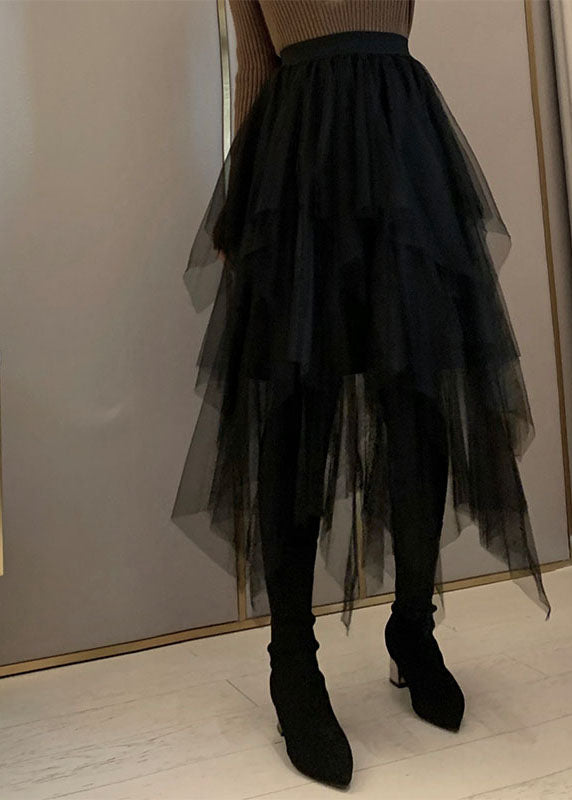 Boutique Black Asymmetrical Tulle Skirts Spring