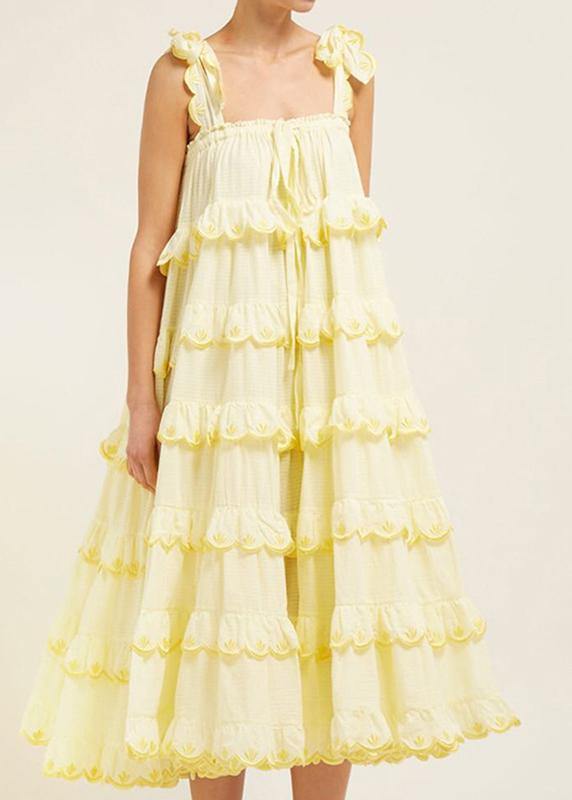 Patchwork Ruffles Yellow for Off Shoulder Sleeveless Oversized Dresses