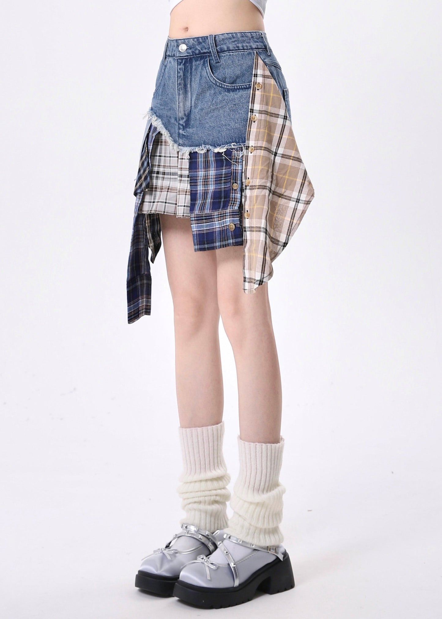 Silm Fit Black Asymmetrical Patchwork Denim Skirts Summer