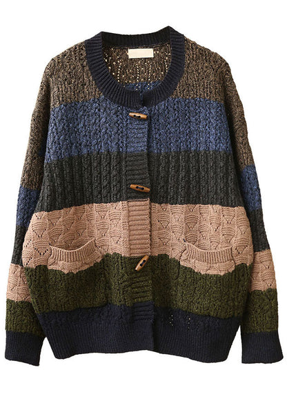 O-neck Pockets Button Fall Knit Knit Coat