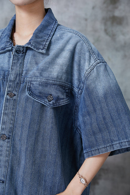 Gradient Blue Oversized Denim Shirt Summer