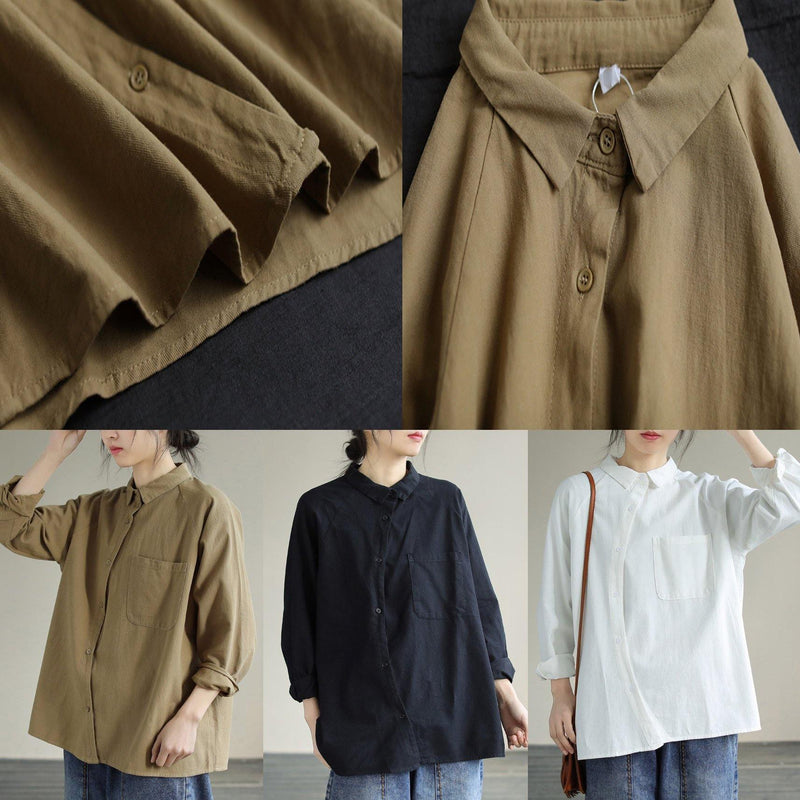 Modern Lapel Pockets Spring Clothes Pattern Black Blouses