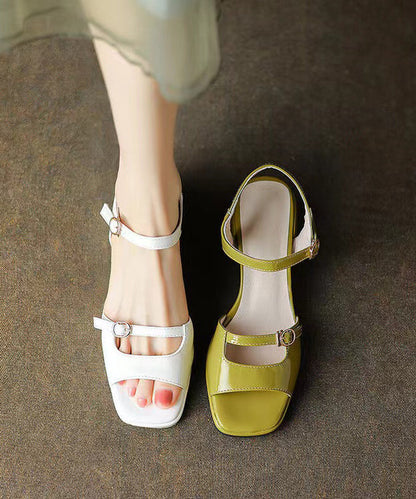 Green Chunky Heel Faux Leather Sandals Peep Toe
