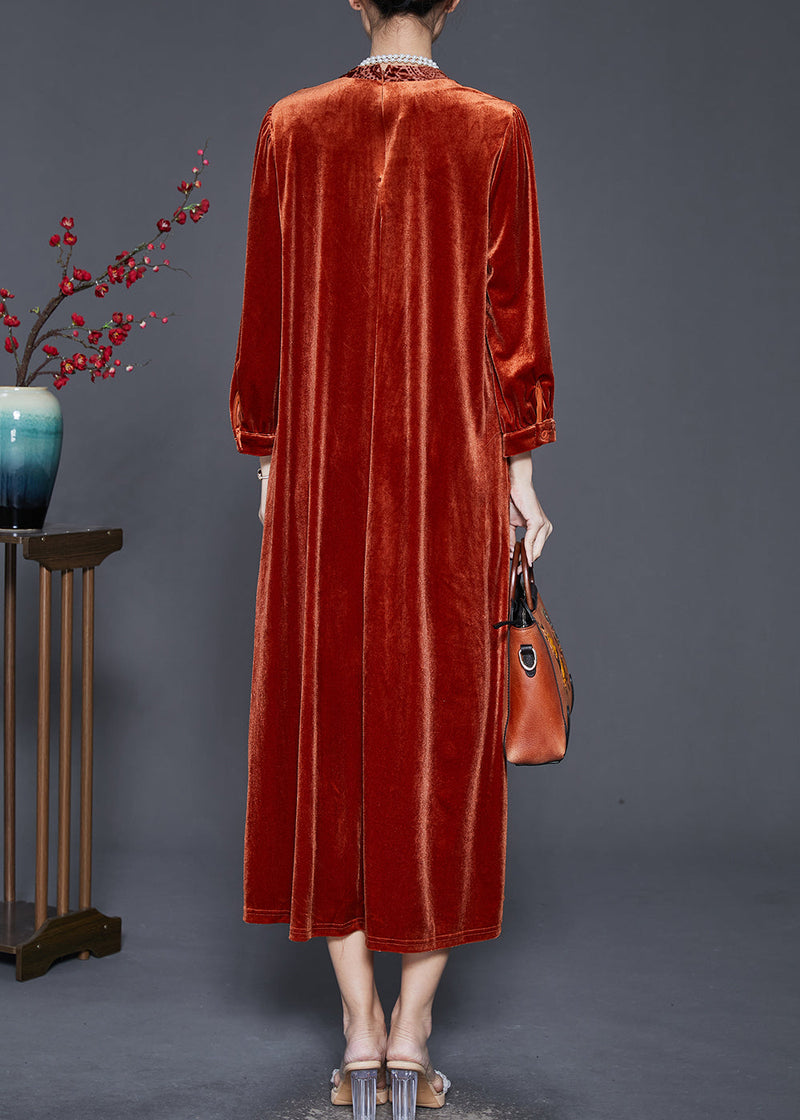 Caramel Oversized Patchwork Silk Velour Ankle Dress Spring