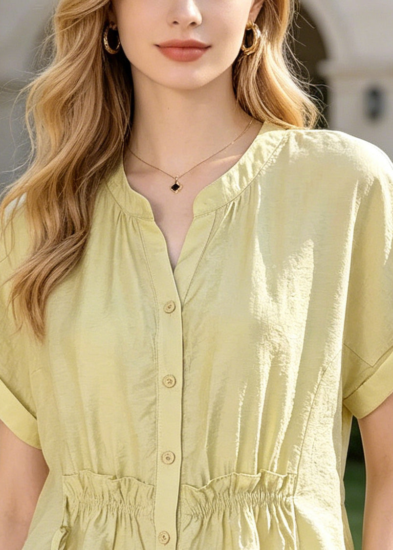 Fruit Green Ruffled Wrinkled Cotton Shirts Summer