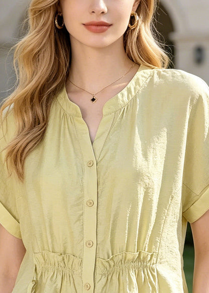 Fruit Green Ruffled Wrinkled Cotton Shirts Summer