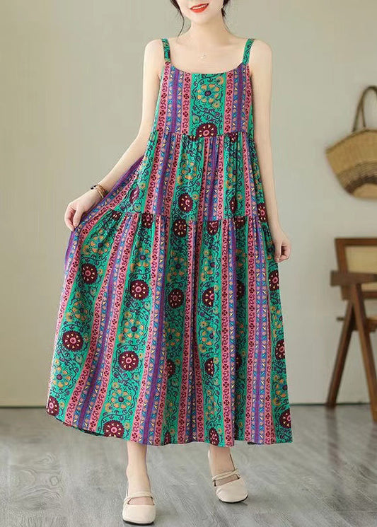 Print Patchwork Cotton Spaghetti Strap Dress Summer