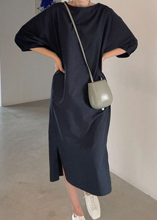 Navy Pockets Cotton Dresses Spring