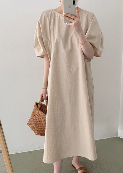 Yellow O-neck Patchwork Cotton Dress Spring