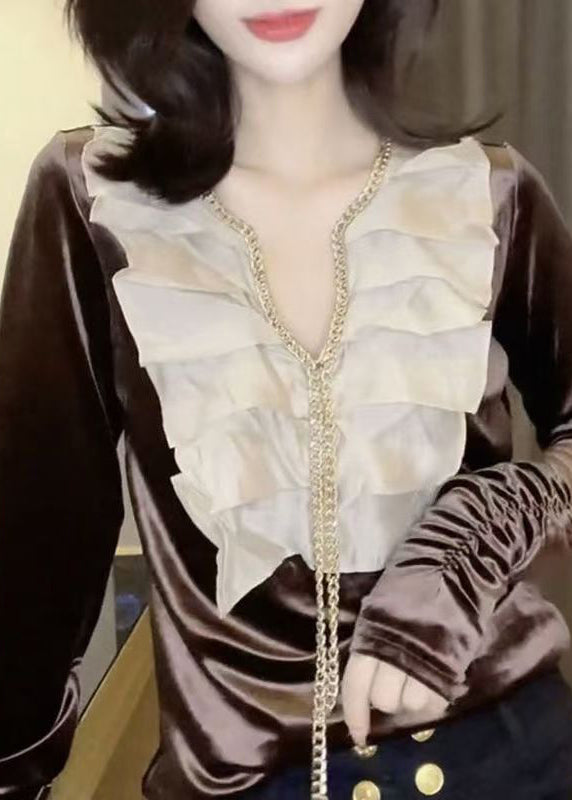 Black Chain Linked Patchwork Velour Shirts Spring