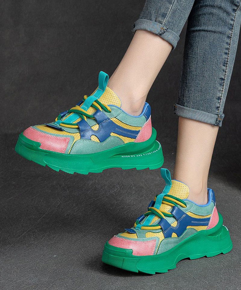 Green Suede Splicing Platform Loafers for