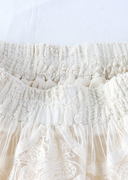 Apricot Elastic Waist Tulle a Line Skirt Fall