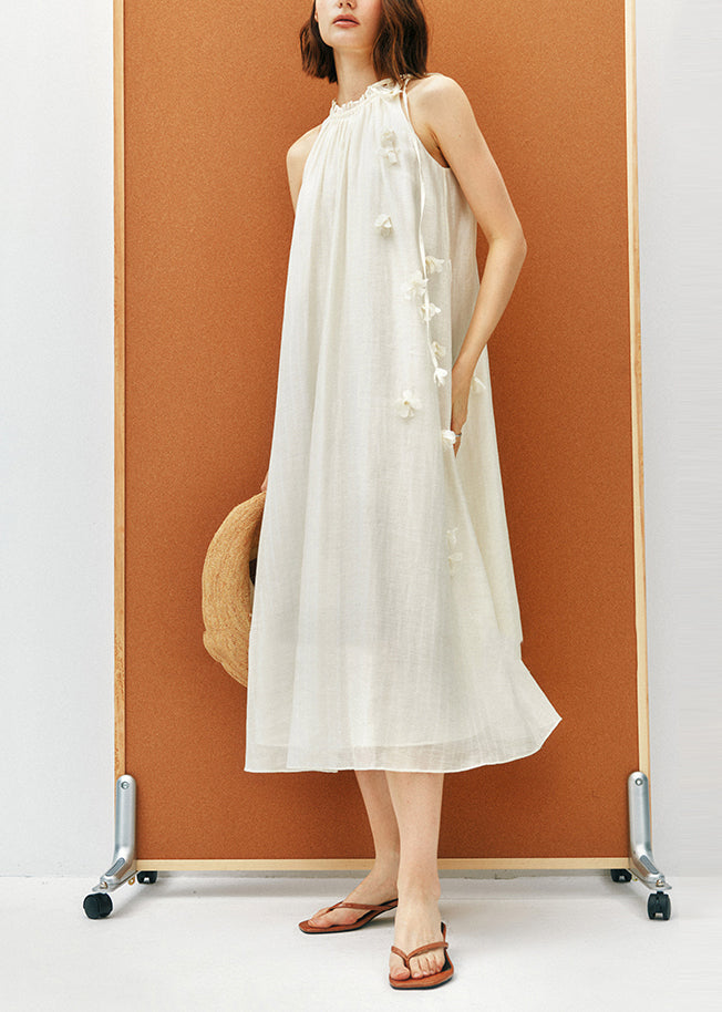 French Apricot Ruffled Lace Up Cotton Dresses Sleeveless