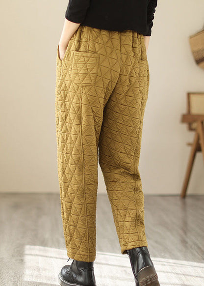 Yellow Pockets Plaid Patchwork Fleece Pants Winter