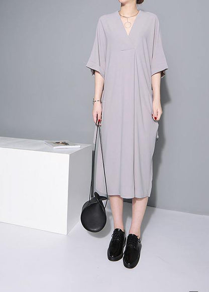 Grey Half Sleeve Long Summer Chiffon Dress