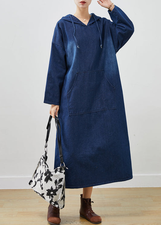 Navy Oversized Denim Hooded Dress Spring