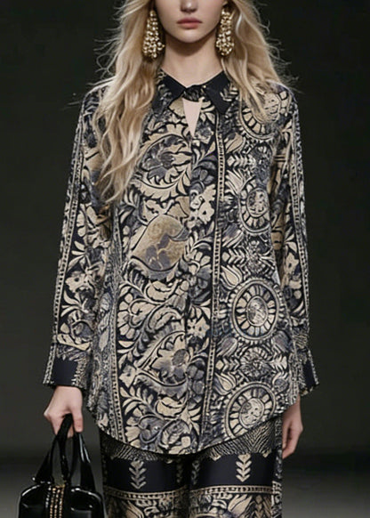 Oversized Low High Design Print Silk Two Pieces Set Spring