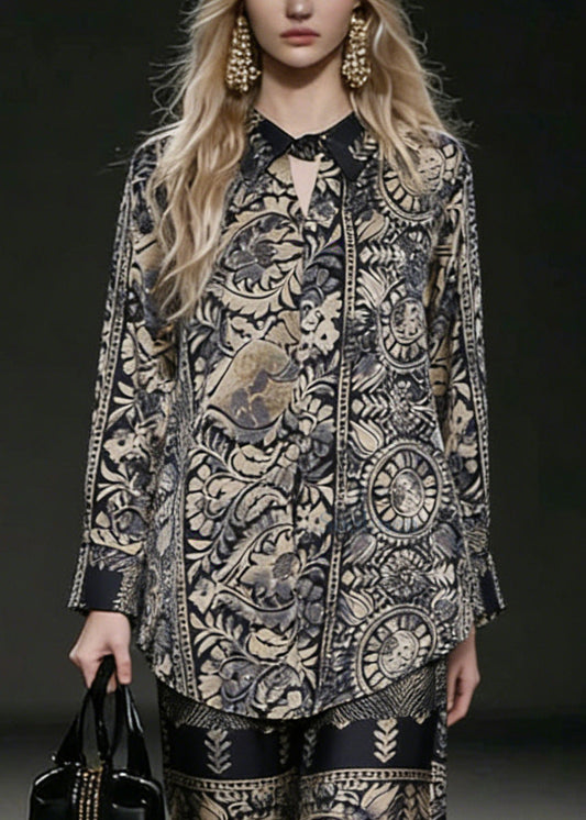 Oversized Low High Design Print Silk Two Pieces Set Spring